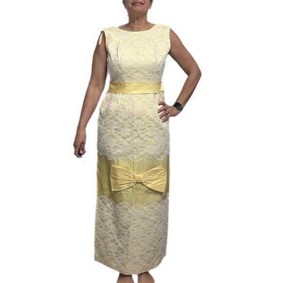 Union Made Yellow Floral Lace Vintage Wiggle Dress Sz 13 - Picture 1 of 10